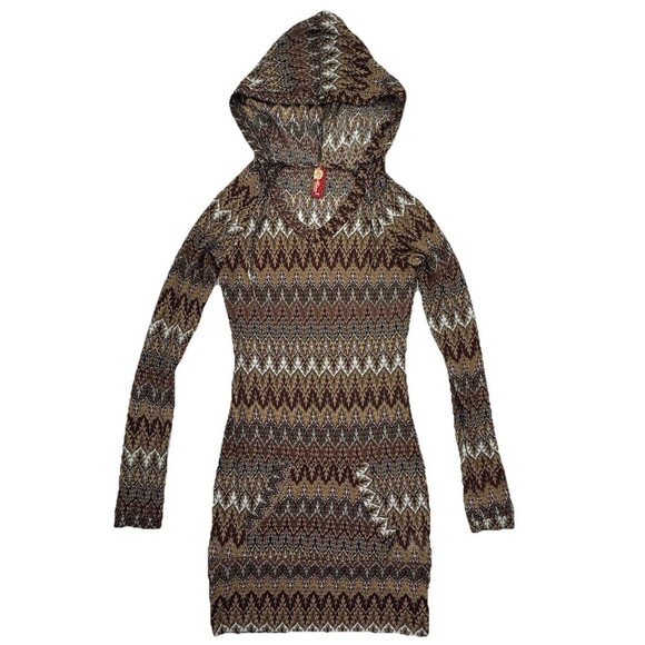 Apple Bottoms Sheer Brown Paisley Hooded Bathing Swim Suit Coverup Pocket Size M - Picture 1 of 10